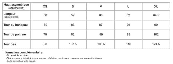Tableau de tailles Top femme